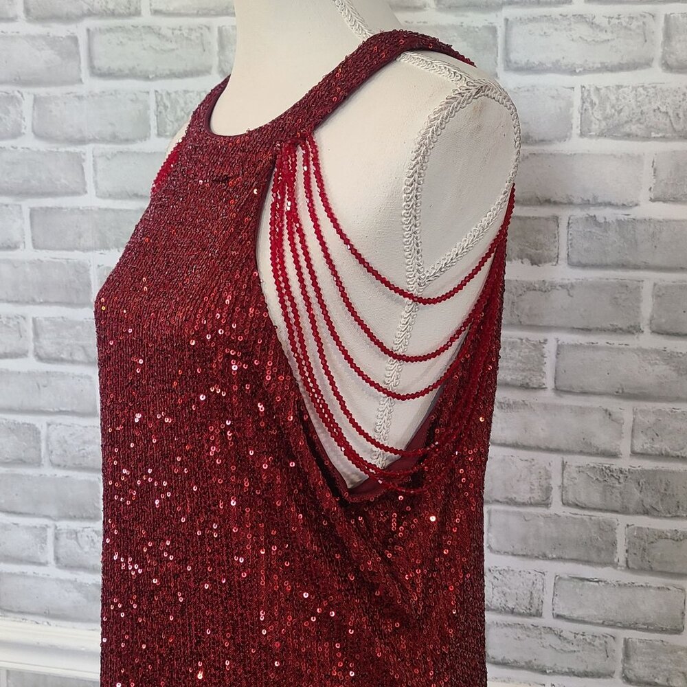 Sweet Generis Ruby Red Beaded Shoulder Sequin Min… - image 4